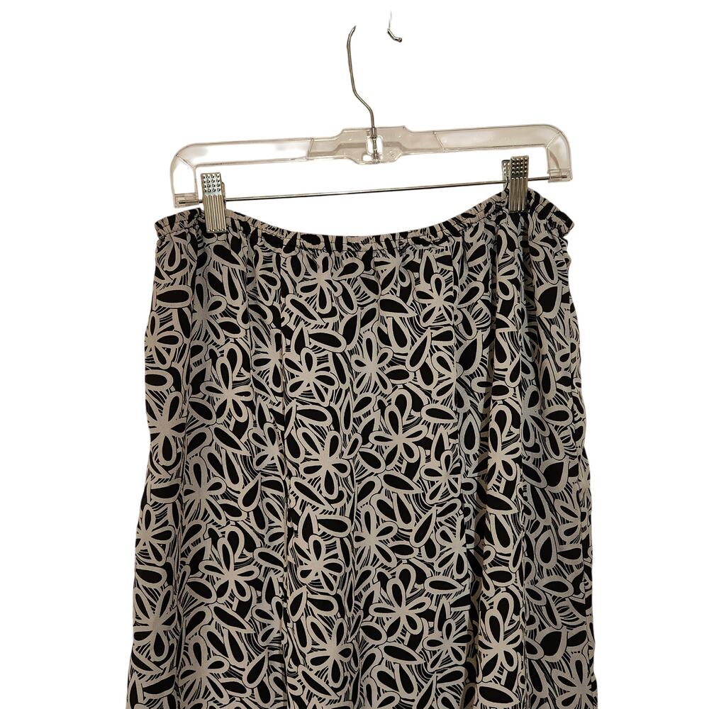 Vintage Unbranded Black White Floral Fully Lined A-Line Mermaid Skirt Size 16W - Picture 2 of 7